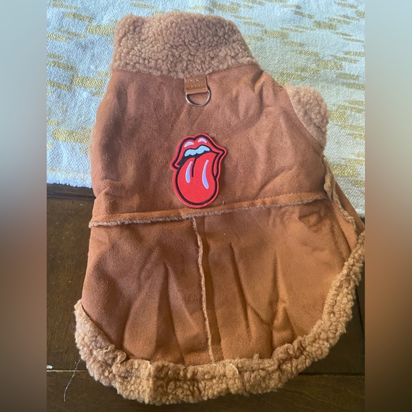 Rolling Stones rock music lips faux suede shearling dog cat coat jacket medium - Picture 4 of 4